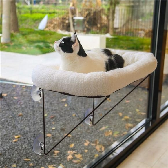 Cat Window Perch-100%Metal Supported from BelowComes with Warm Spacious Pet Bed - Picture 1 of 6